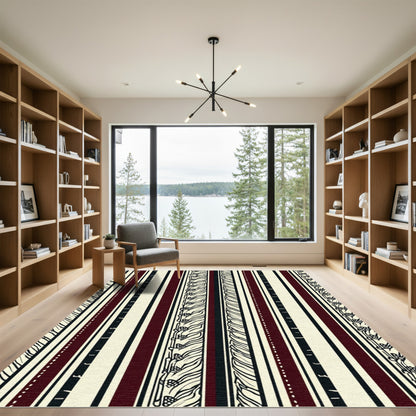 Cream Burgundy Black Striped Organic Zigzag Rug
