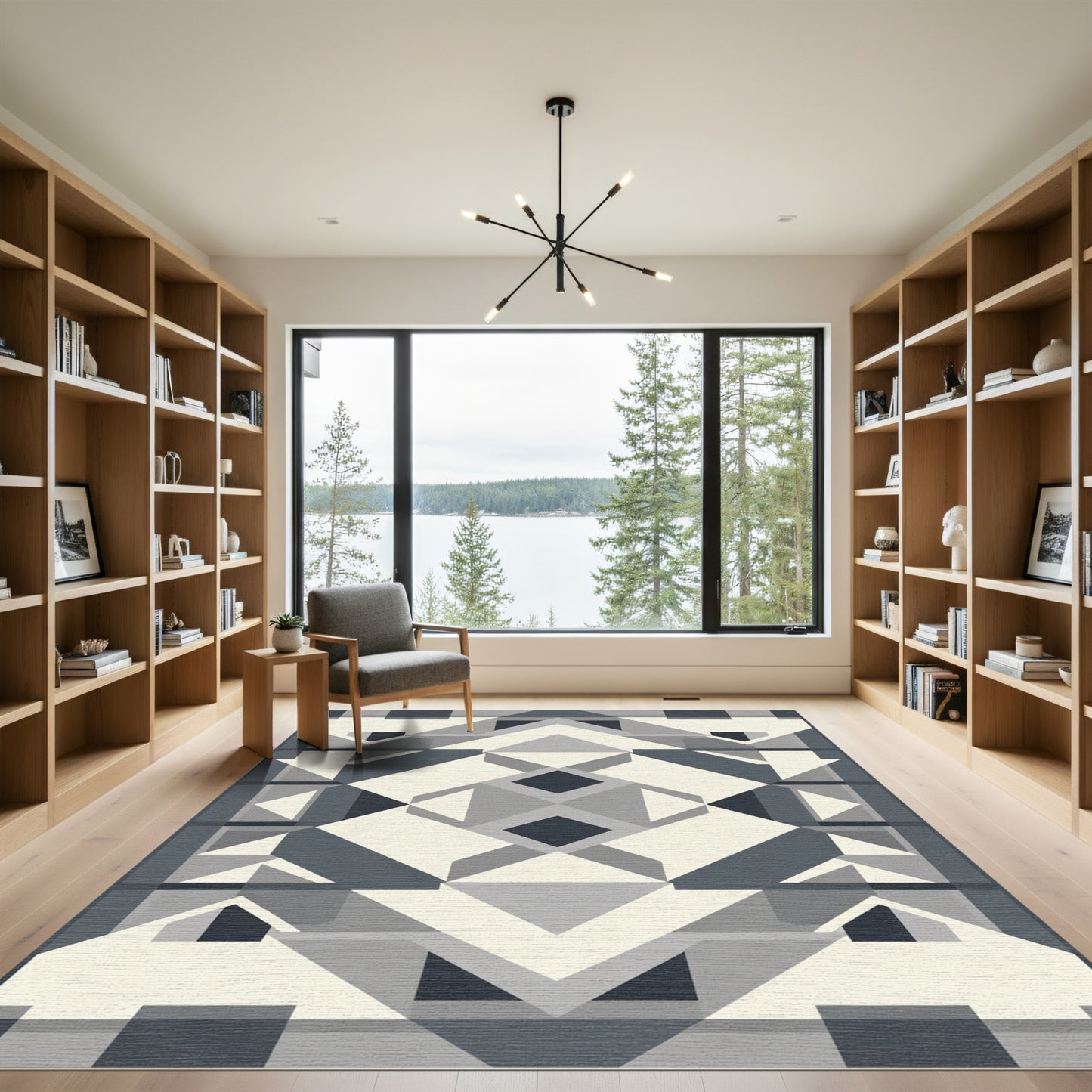Geometric Light Cream Dark Gray Diamonds Rug
