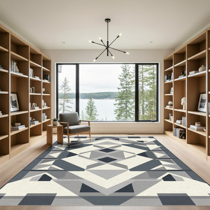 Geometric Light Cream Dark Gray Diamonds Rug