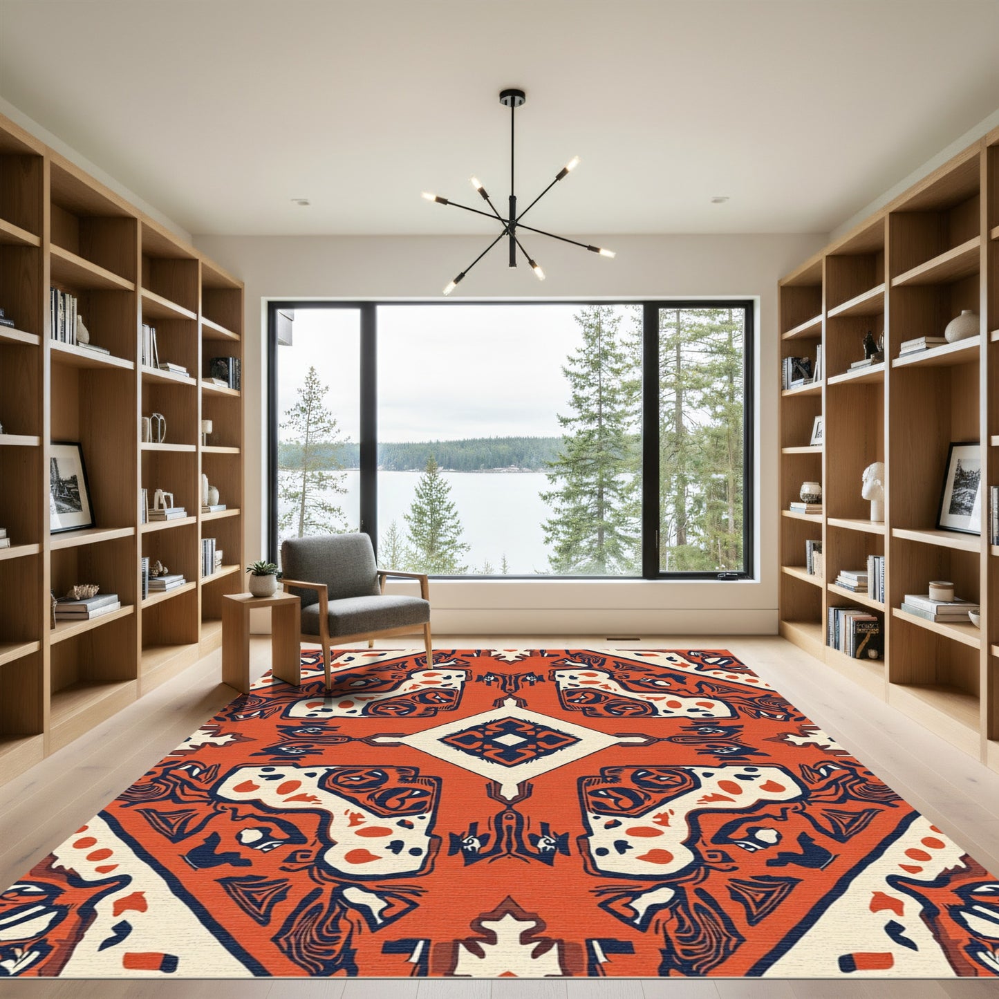 Bold Orange Cream Tribal Medallion Rug