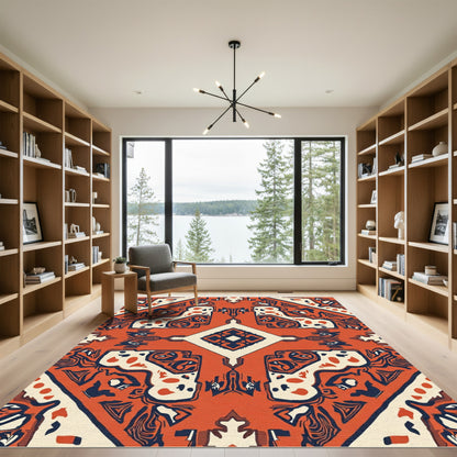 Bold Orange Cream Tribal Medallion Rug