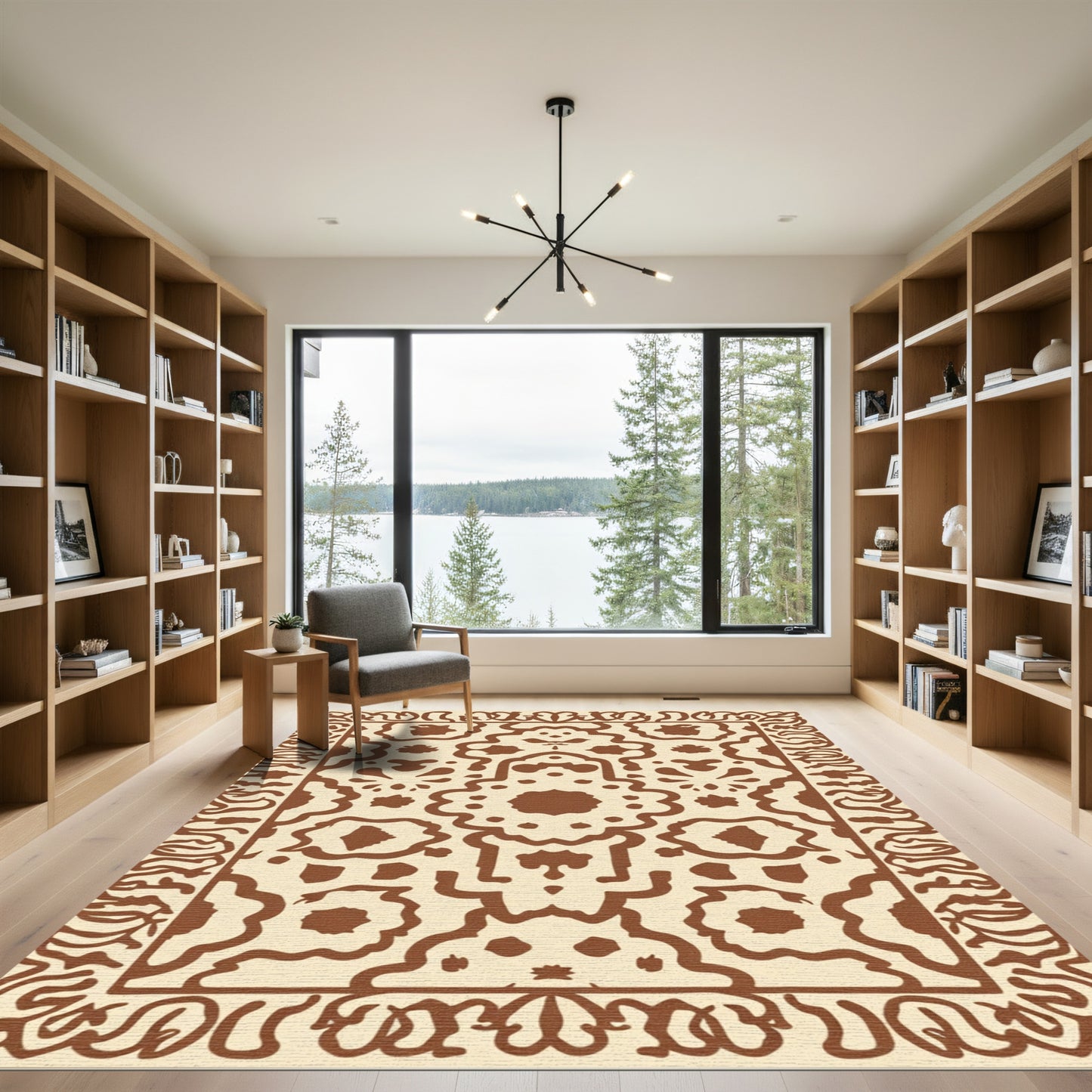 Cream And Brown Ornate Paisley Medallion Rug