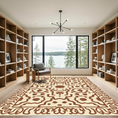Cream And Brown Ornate Paisley Medallion Rug