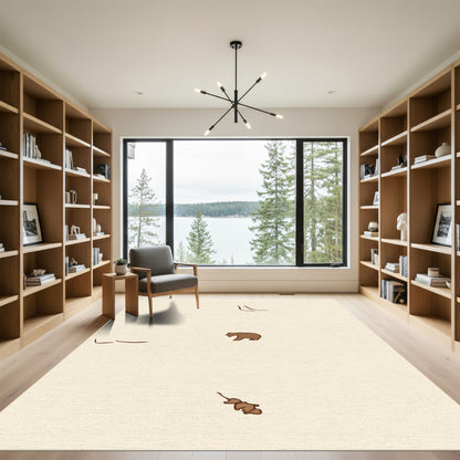 Woodland Bear And Leaf Sprout Theme Rug