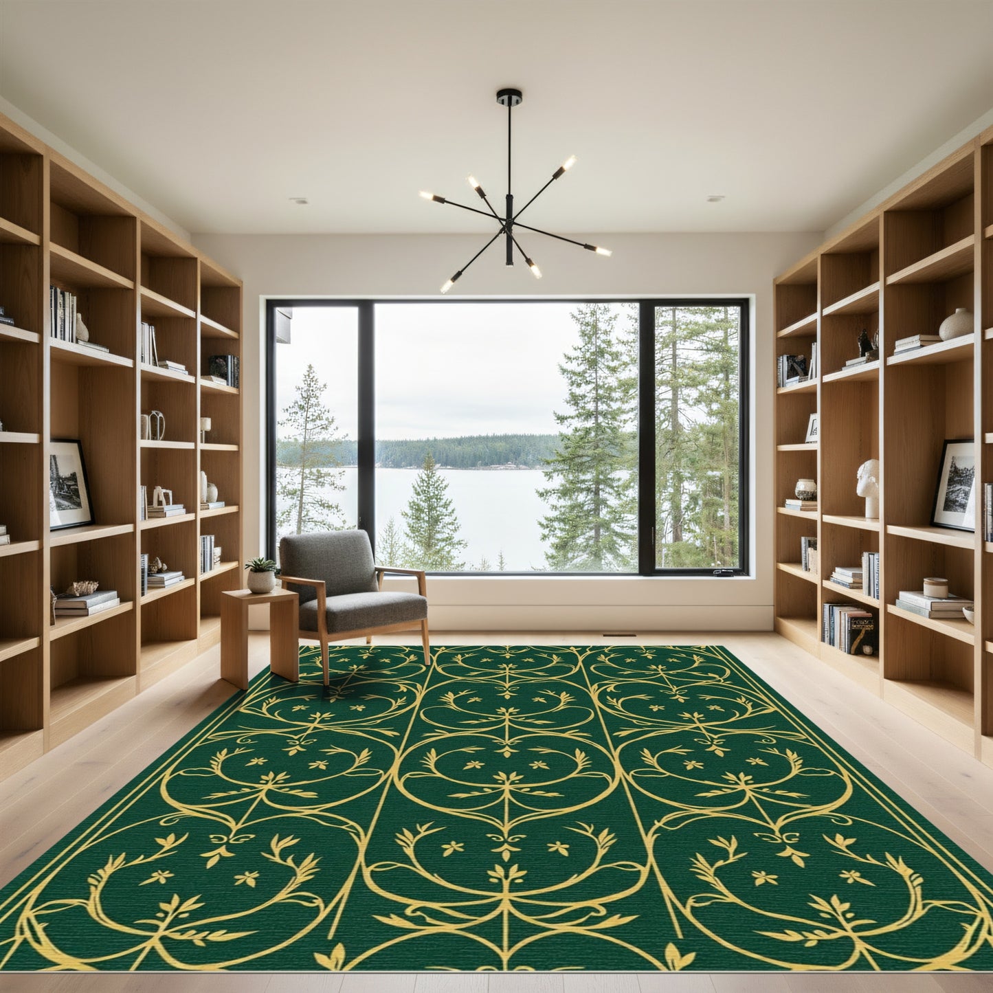 Emerald Green Gold Art Nouveau Flourish Rug