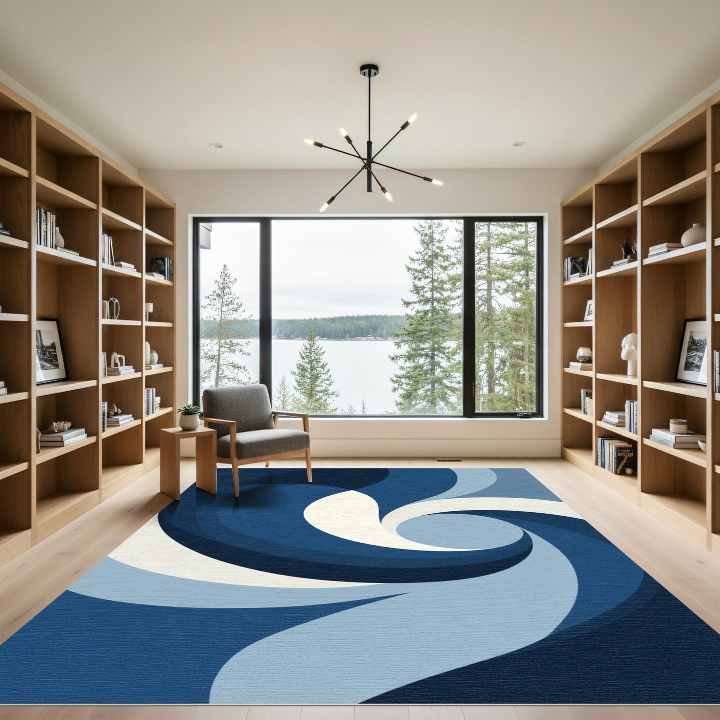 Deep Blue Swirling Abstract Rug
