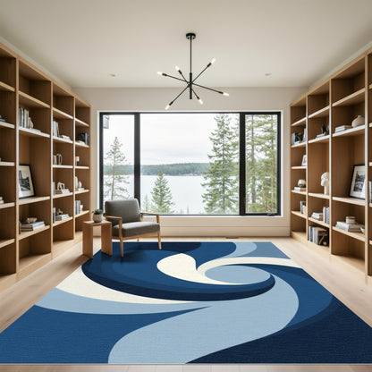 Deep Blue Swirling Abstract Rug