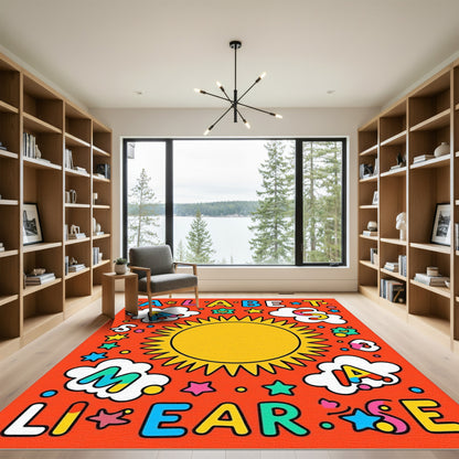 Bright Sun Clouds Letters Composition Rug