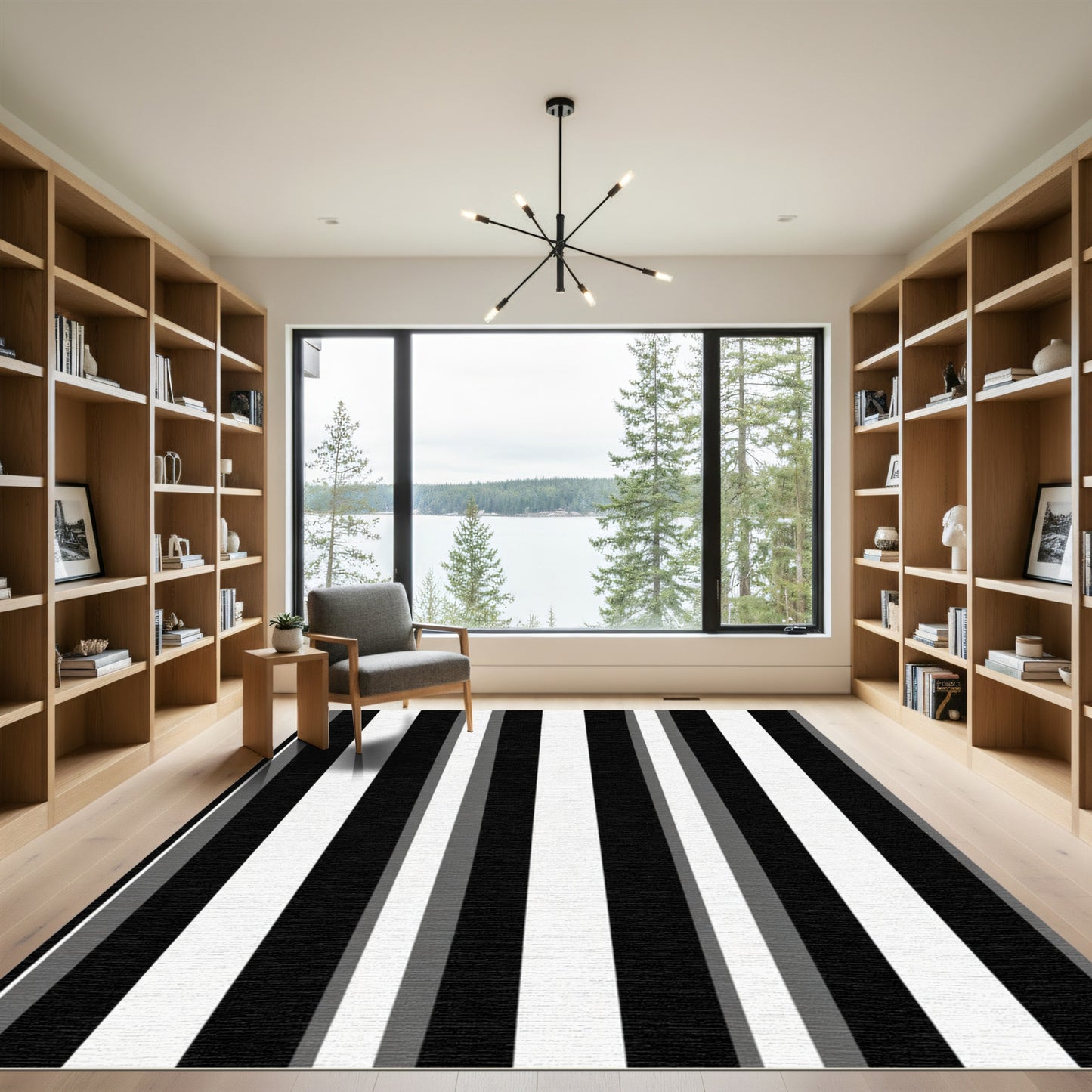 Bold Monochrome Linear Alternating Stripes Rug