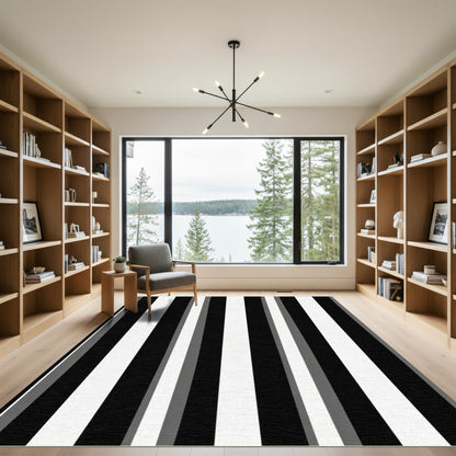 Bold Monochrome Linear Alternating Stripes Rug