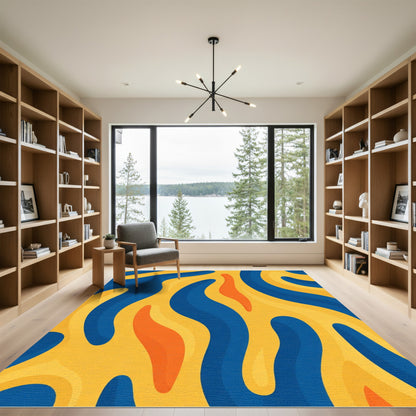 Orange Blue Yellow Wavy Abstract Rug