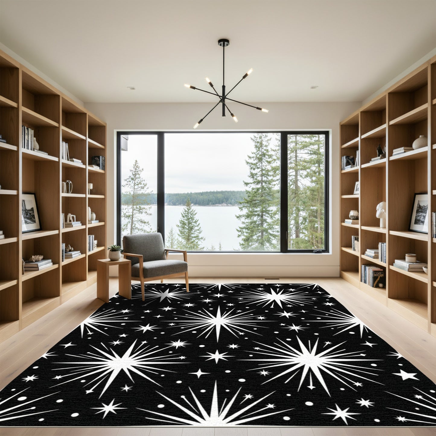 Black White Bursting Starry Night Rug