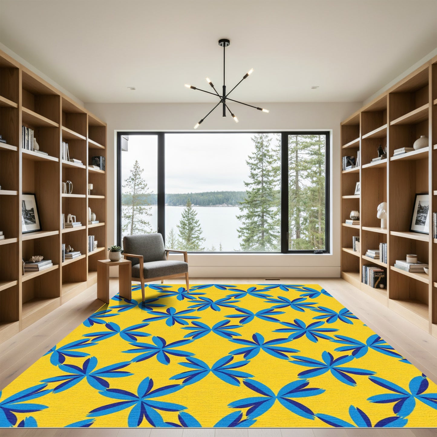 Royal Blue Starburst Yellow Geometric Rug
