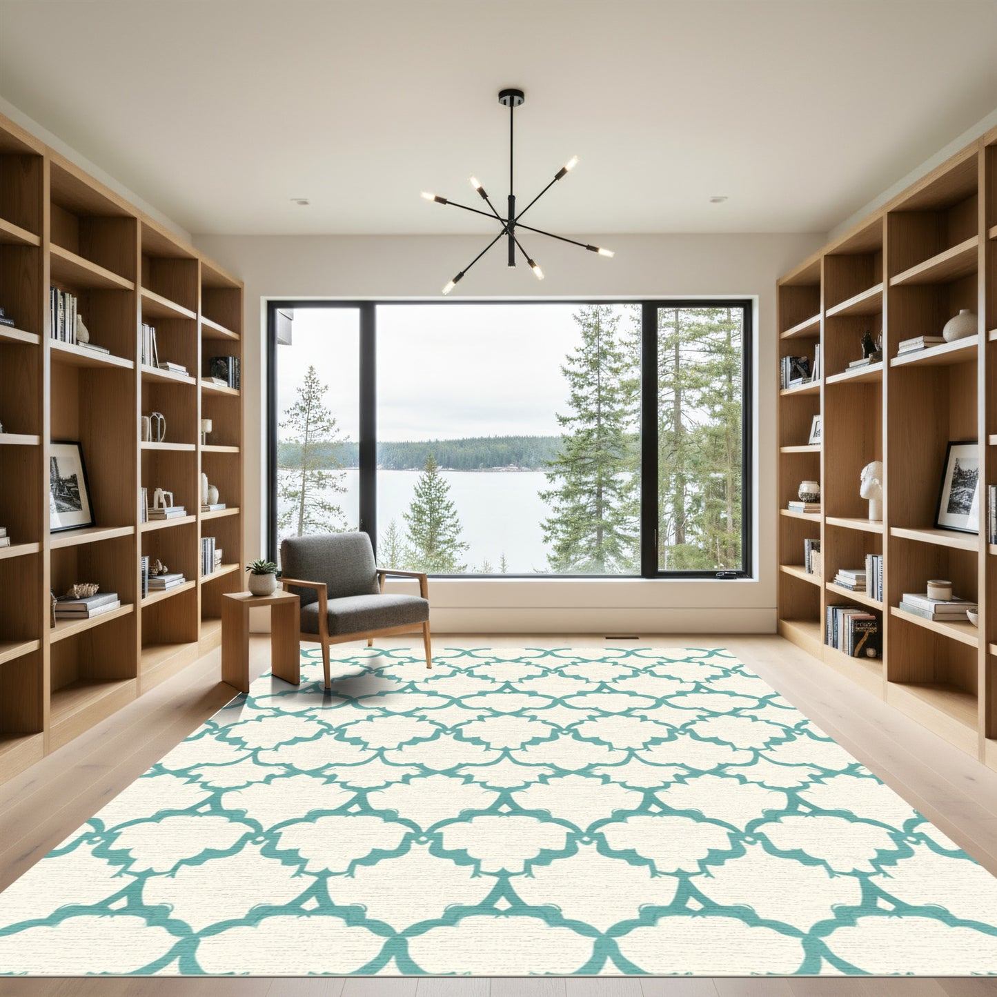 Teal Quatrefoil Lattice Abstract Rug