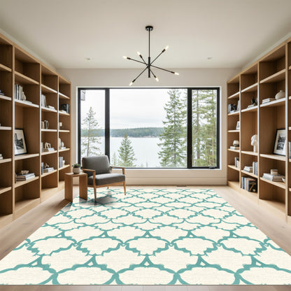 Teal Quatrefoil Lattice Abstract Rug