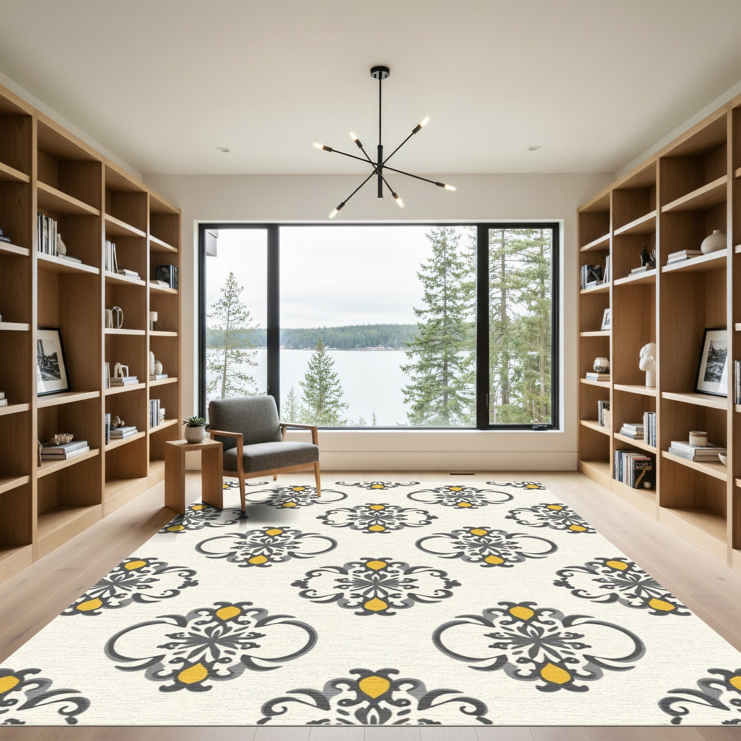 Damask Black Yellow Laurel Lace Rug