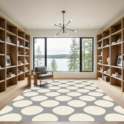 Soft Gray Cream Polka Dot Overlay Rug