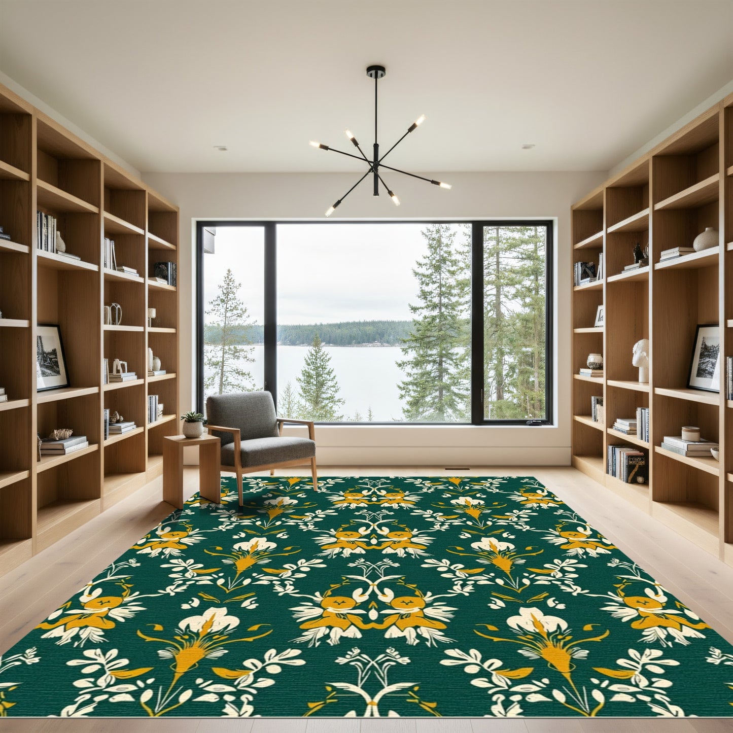 Emerald Golden Floral Cherub Rug