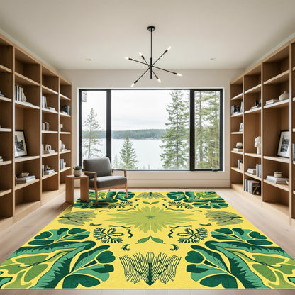 Yellow Green Lush Floral Medallion Rug