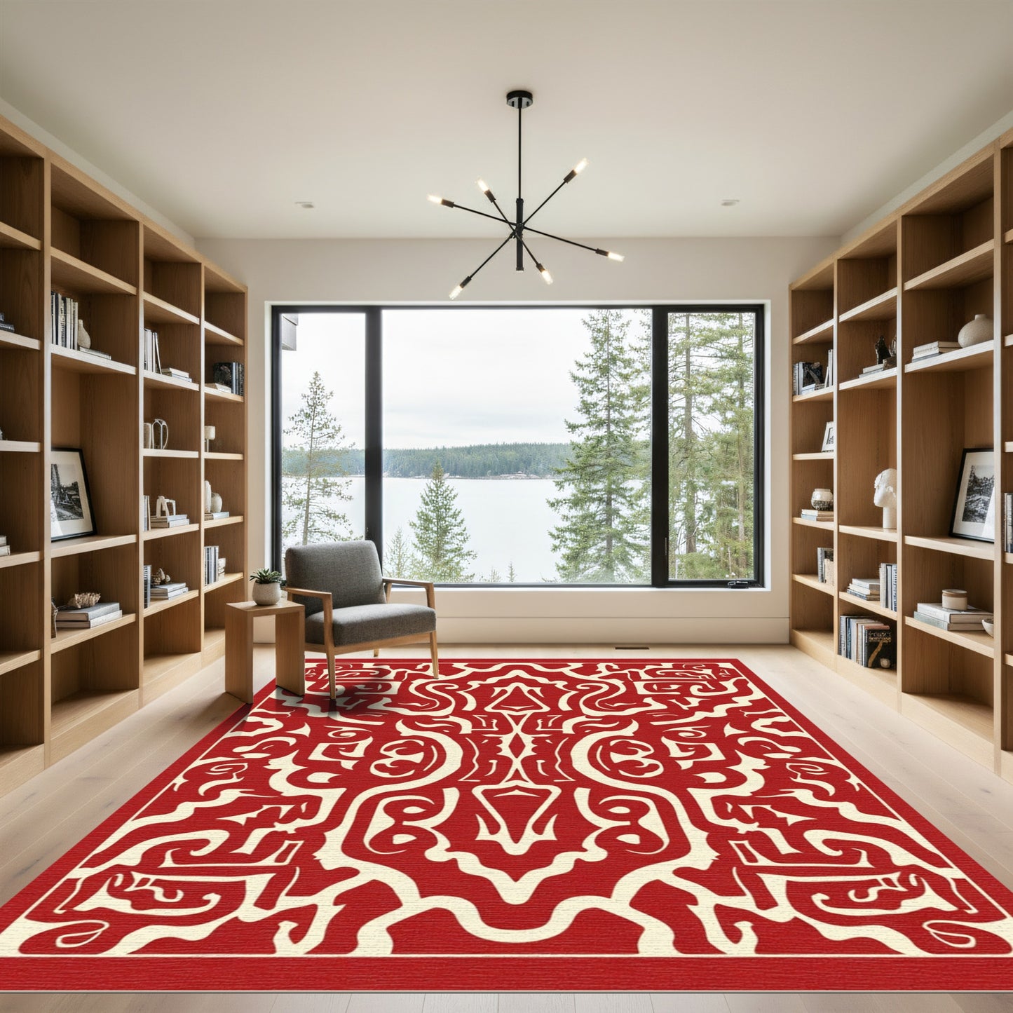Crimson Ivory Abstract Labyrinth Rug