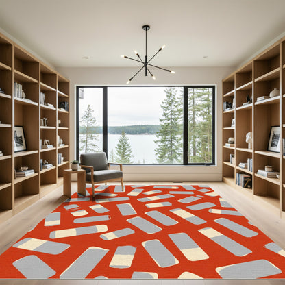 Red Gray Bar Ochre Random Scatter Rug