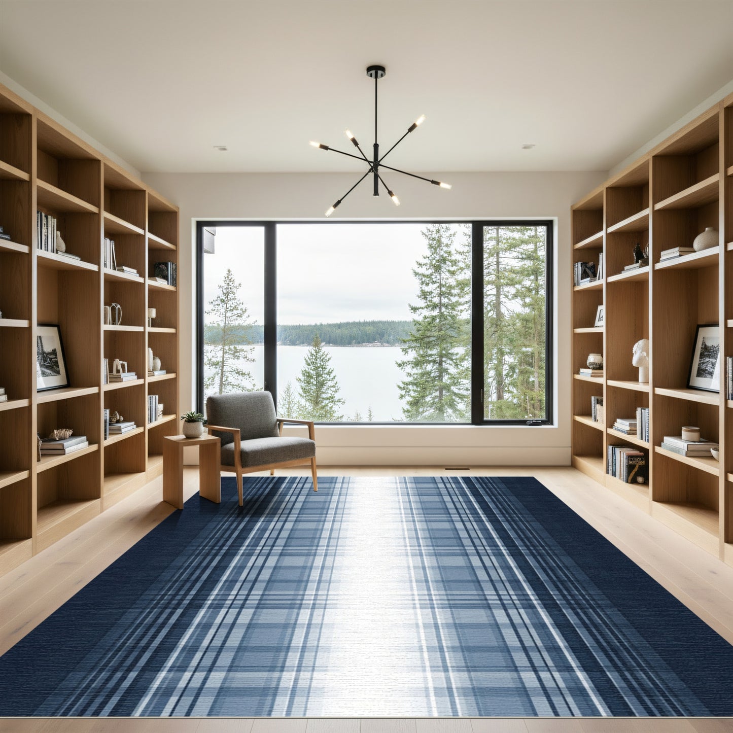 Deep Blue Gradient Plaid Rug