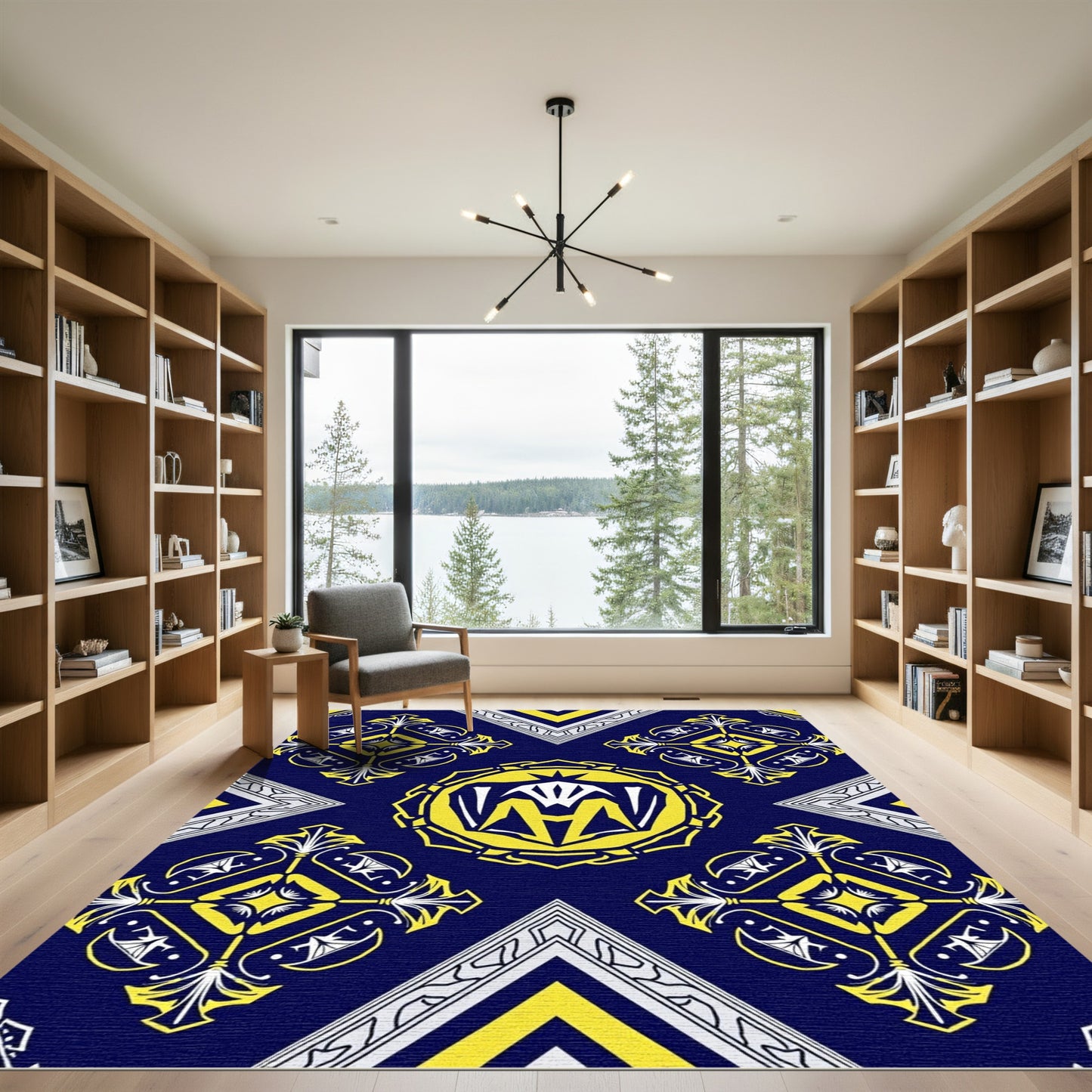 Bold Yellow Medallion Diamond Accent Rug