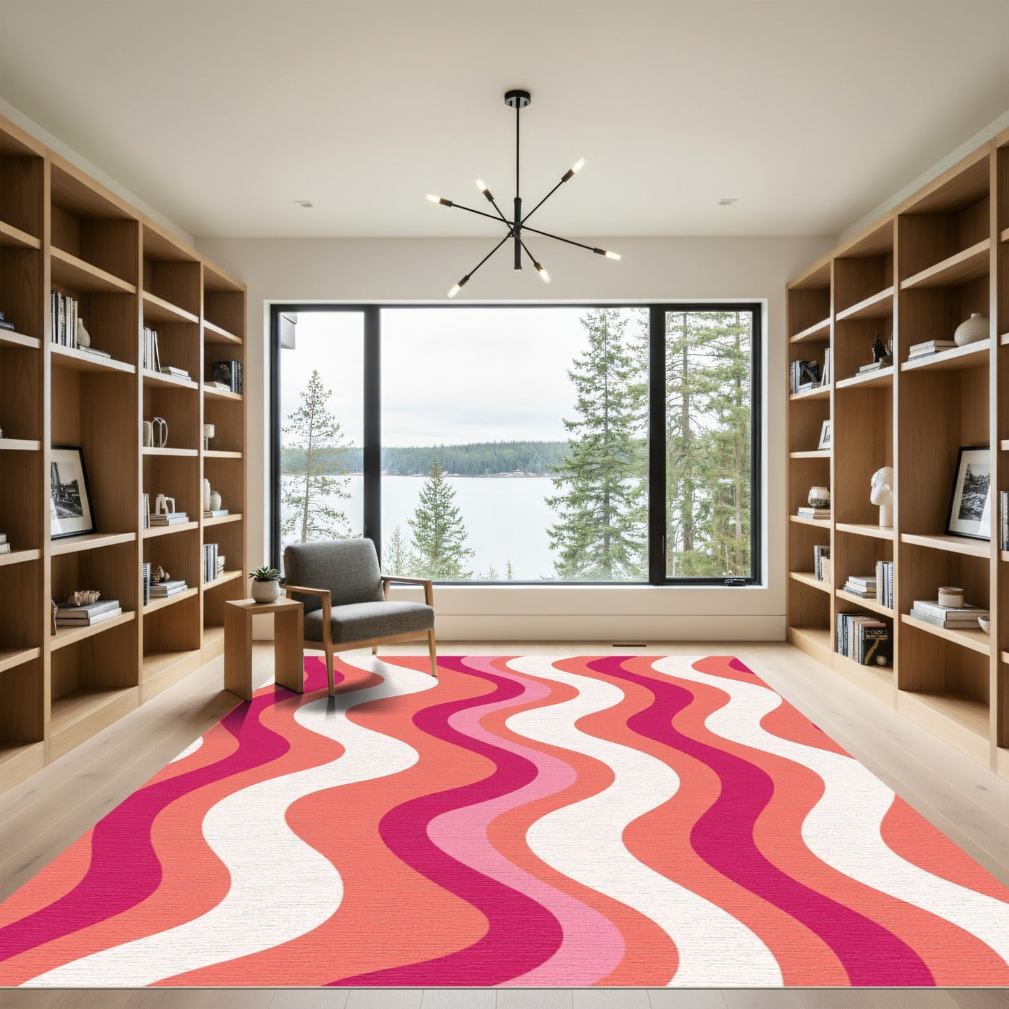 Retro Pink Coral Wave Stripes Rug