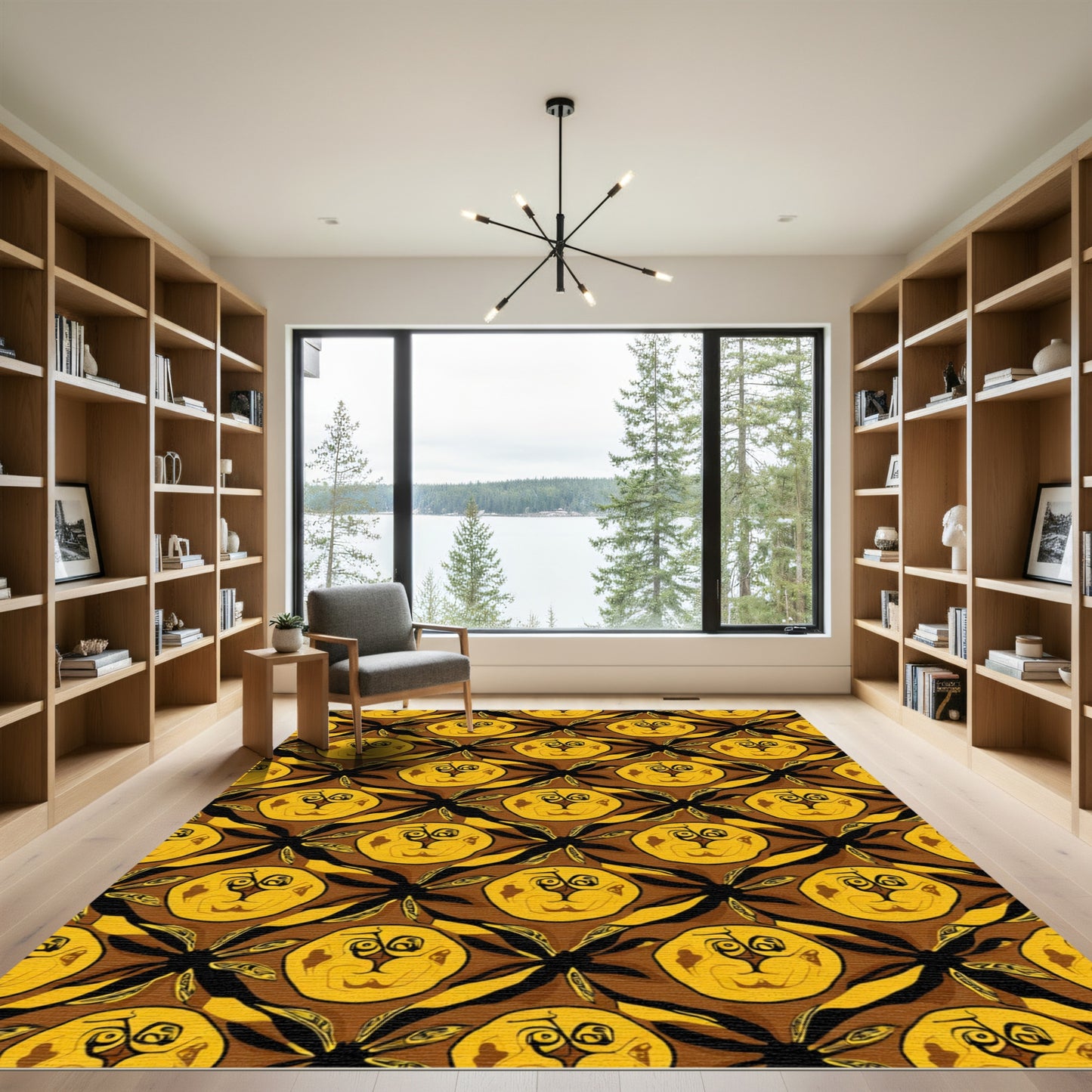 Amber Animal Face Floral Repeat Rug