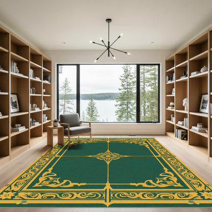 Emerald Gold Ornate Floral Border Rug
