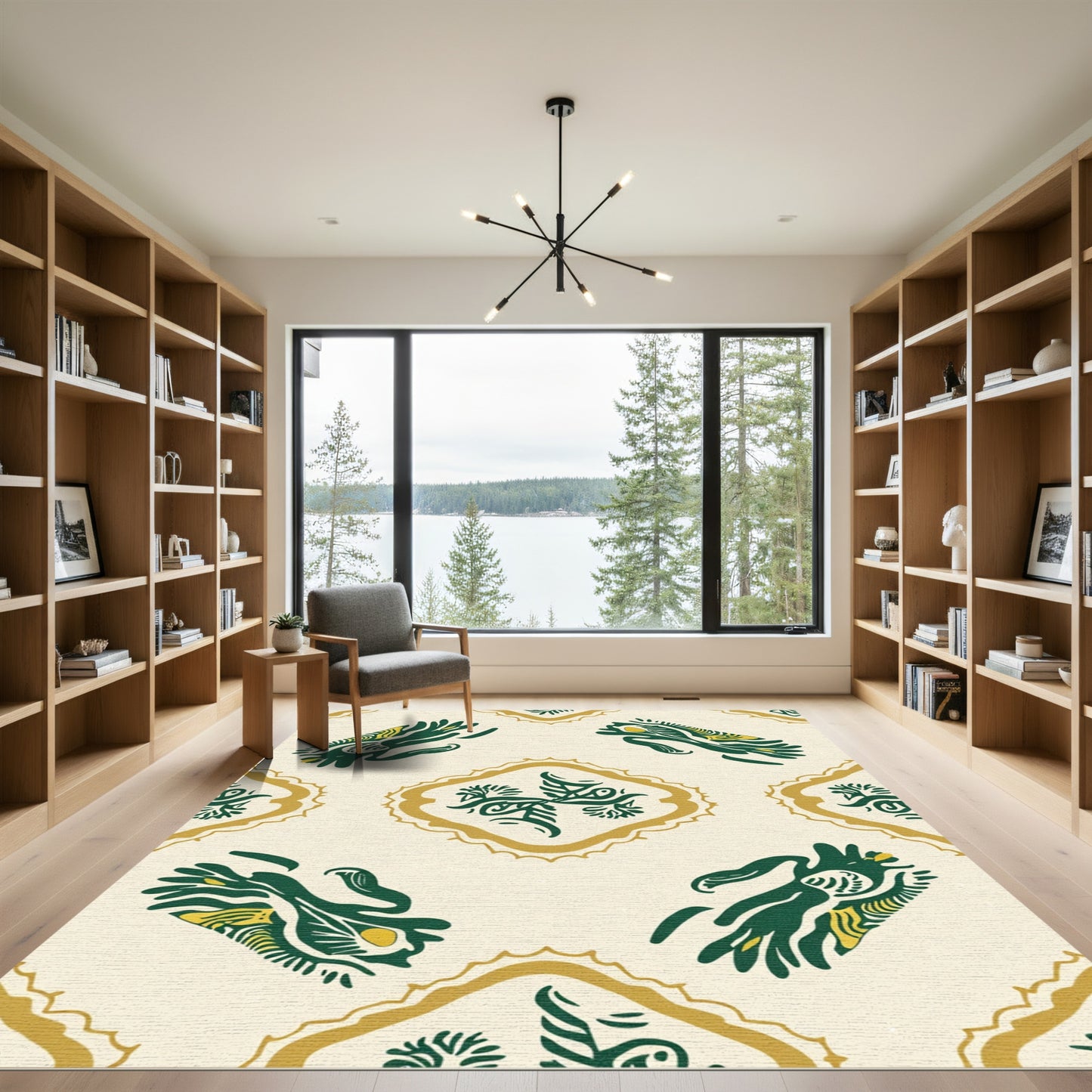 Green Yellow Floral medallion Rug