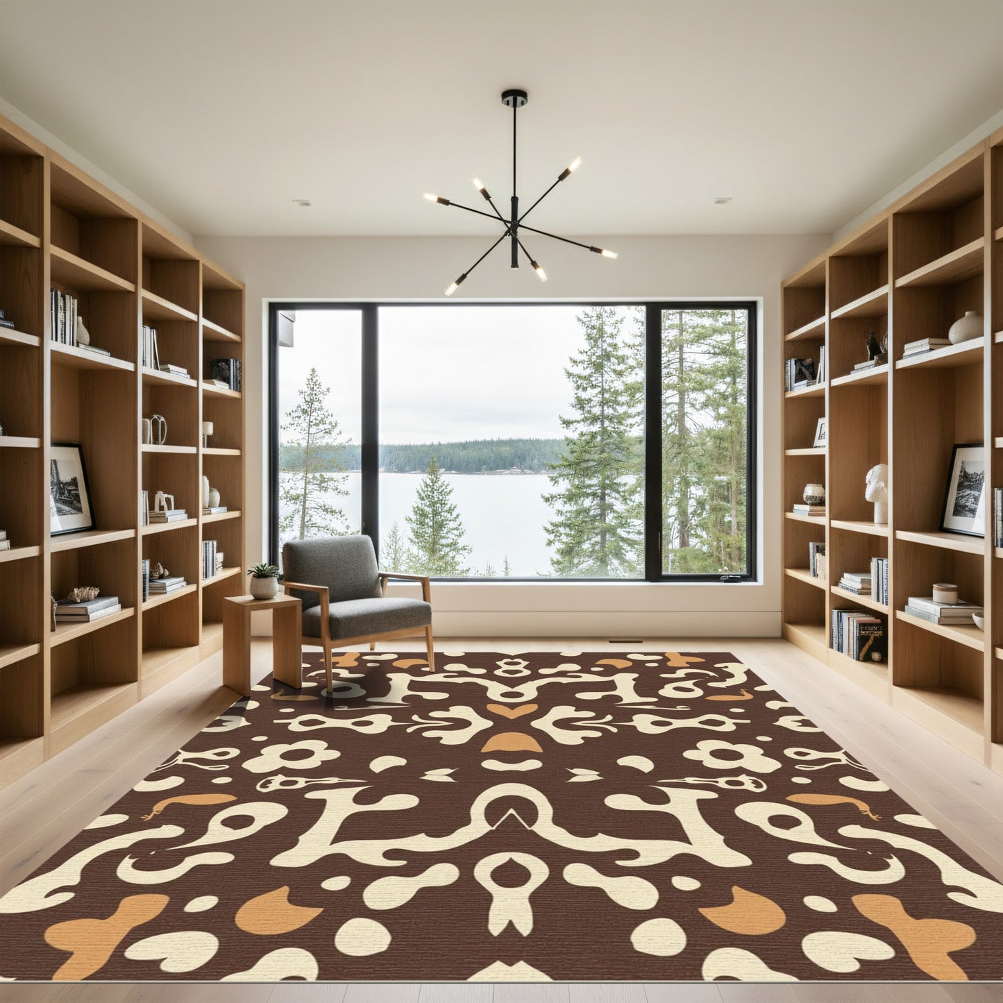 Rich Brown Cream Folk Animal Art Rug