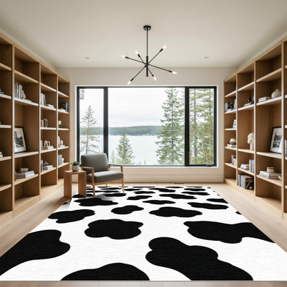 Black White Cow Spots Abstract Rug
