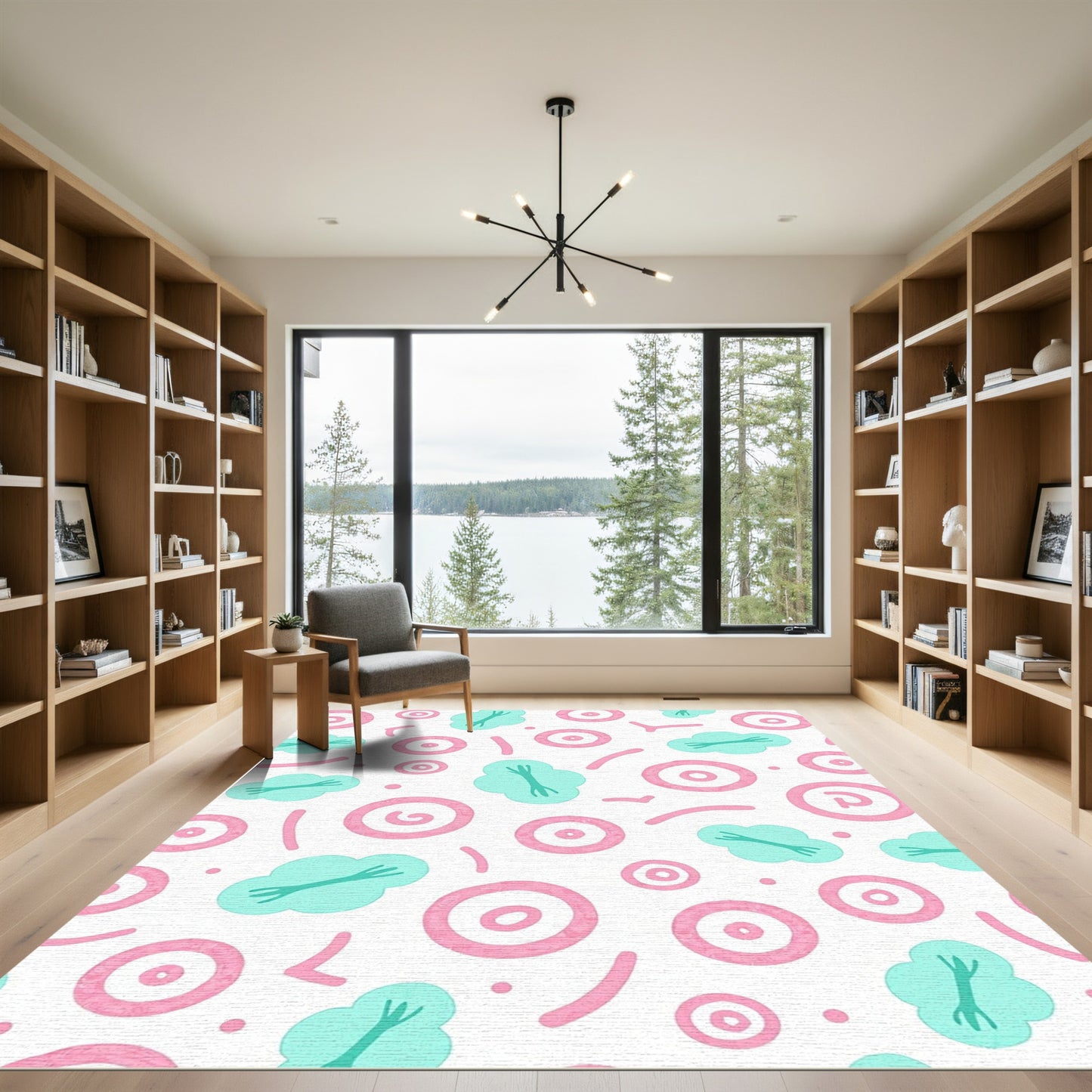Whimsical Pink Blue Cloud Dot Rug