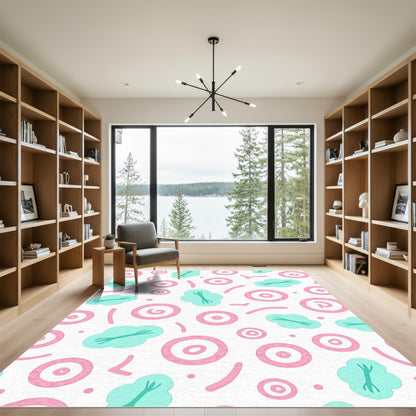 Whimsical Pink Blue Cloud Dot Rug