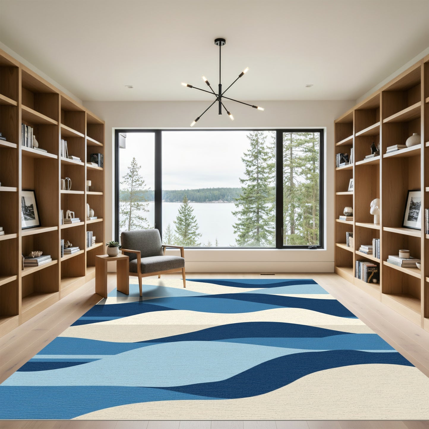 Abstract Midnight Ocean Wave Rug