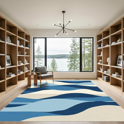 Abstract Midnight Ocean Wave Rug
