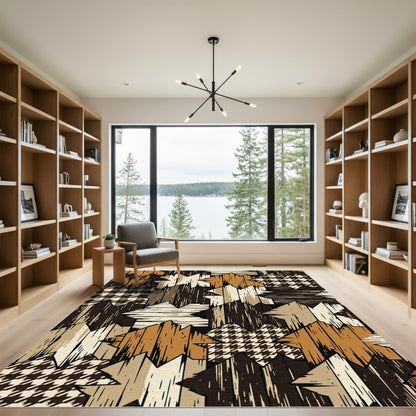 Rustic Houndstooth Wood Patchwork Quilt Rug