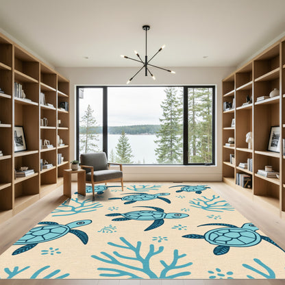 Aqua Turtle Coral Scatter Rug
