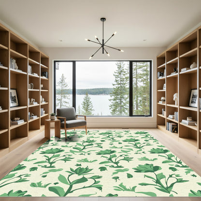 Emerald Green Floral Garden Rug
