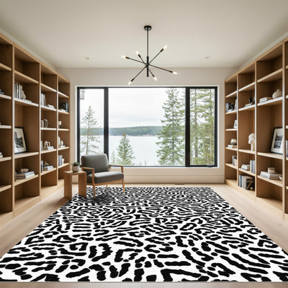 Black White Leopard Spots Rug