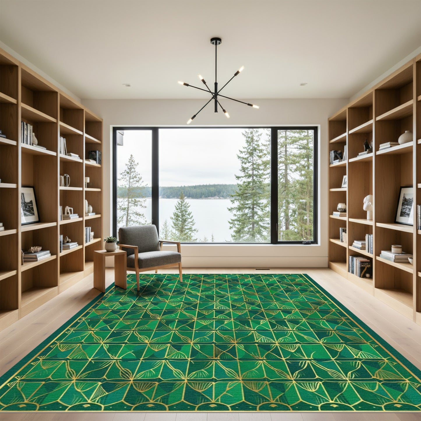 Emerald Green Geometric Fan Rug