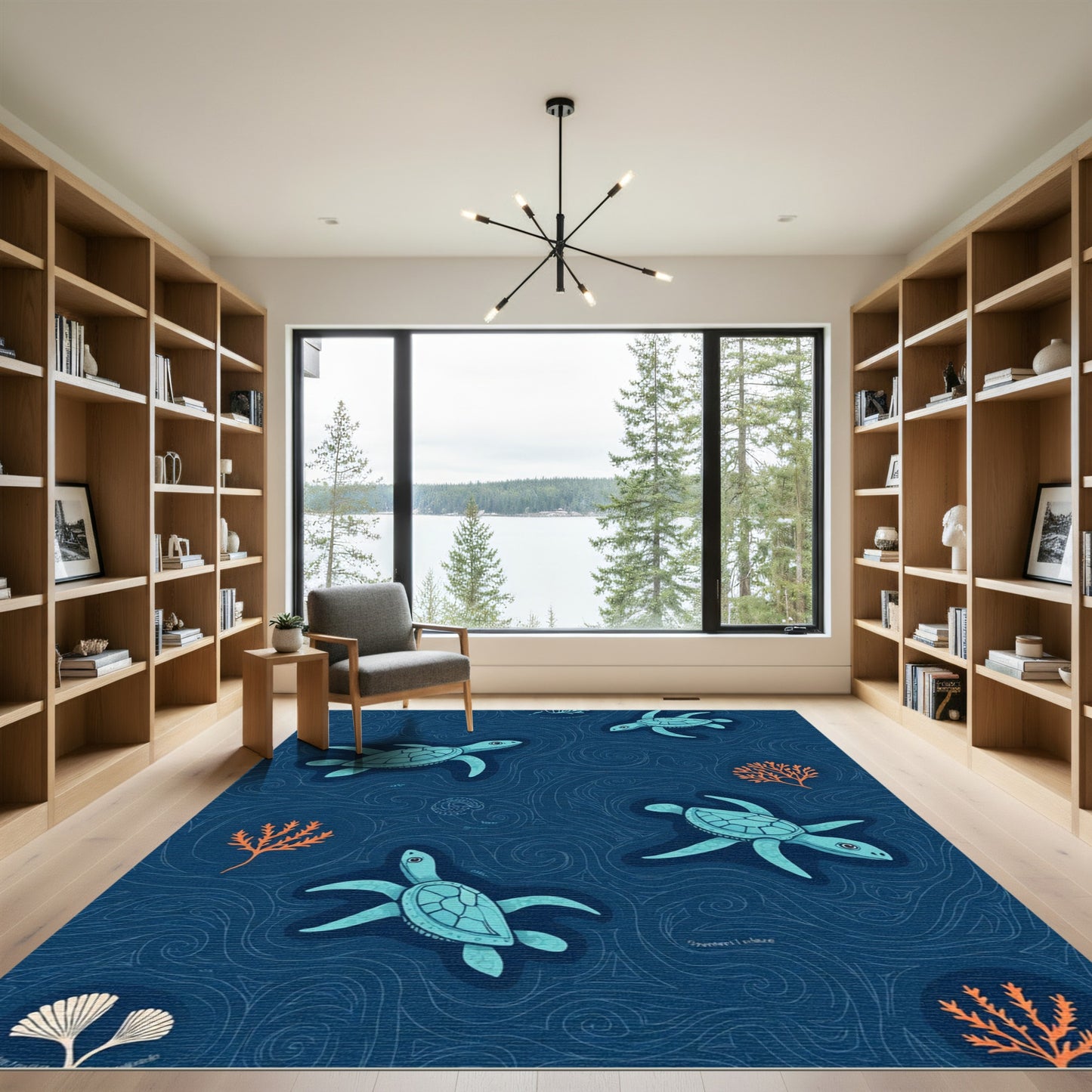 Coastal Aqua Turtle Swirl Ocean Rug