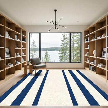 Classic Navy Cream Vertical Stripe Rug
