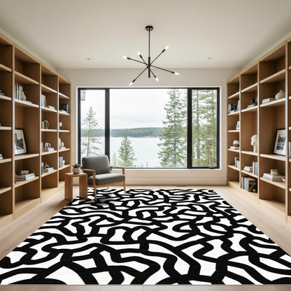 Black White Organic Labyrinth Rug