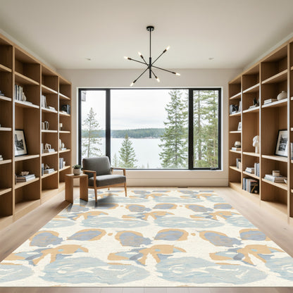 Soft Abstract Brushstrokes Tan Blue Rug