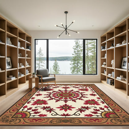 Rich Red And Gold Floral Field Rug