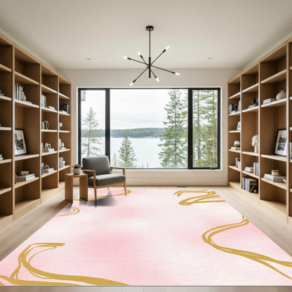 Golden Swirl Soft Pink Abstract Rug
