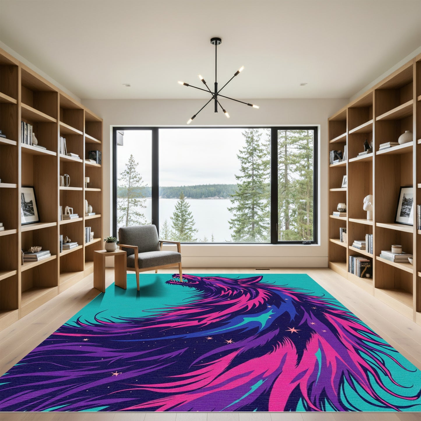 Electric Purple Wolf Starry Night Rug