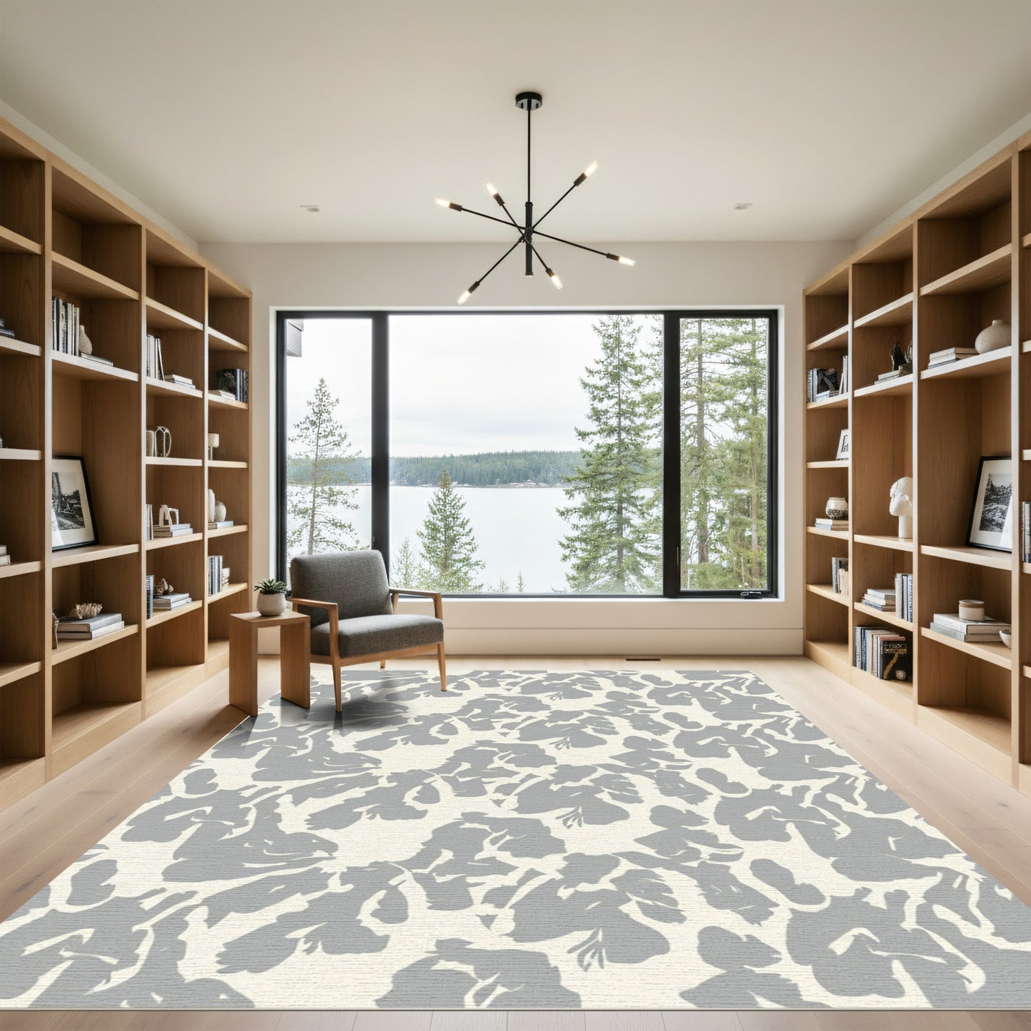 Creamy Gray Brushstroke Floral Arrangement Rug